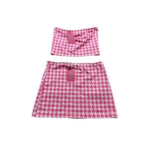 Edikted Two Piece Pink Y2K Mini Skirt Tube Top Barbiecore Festival Rave S/M NWT